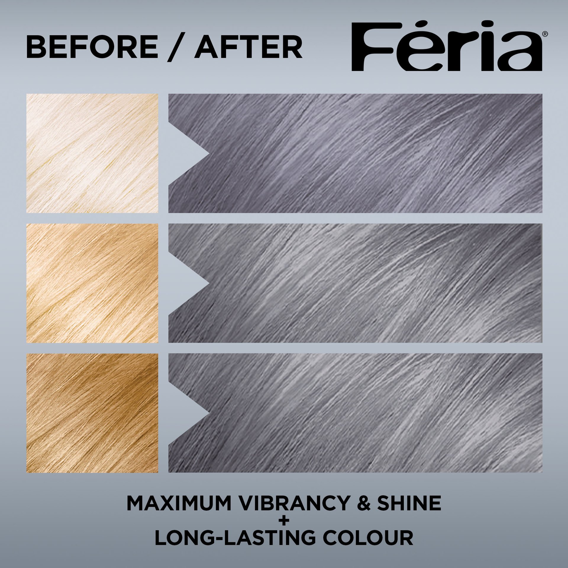 Hair before and after using Feria S1 Silver Grey
